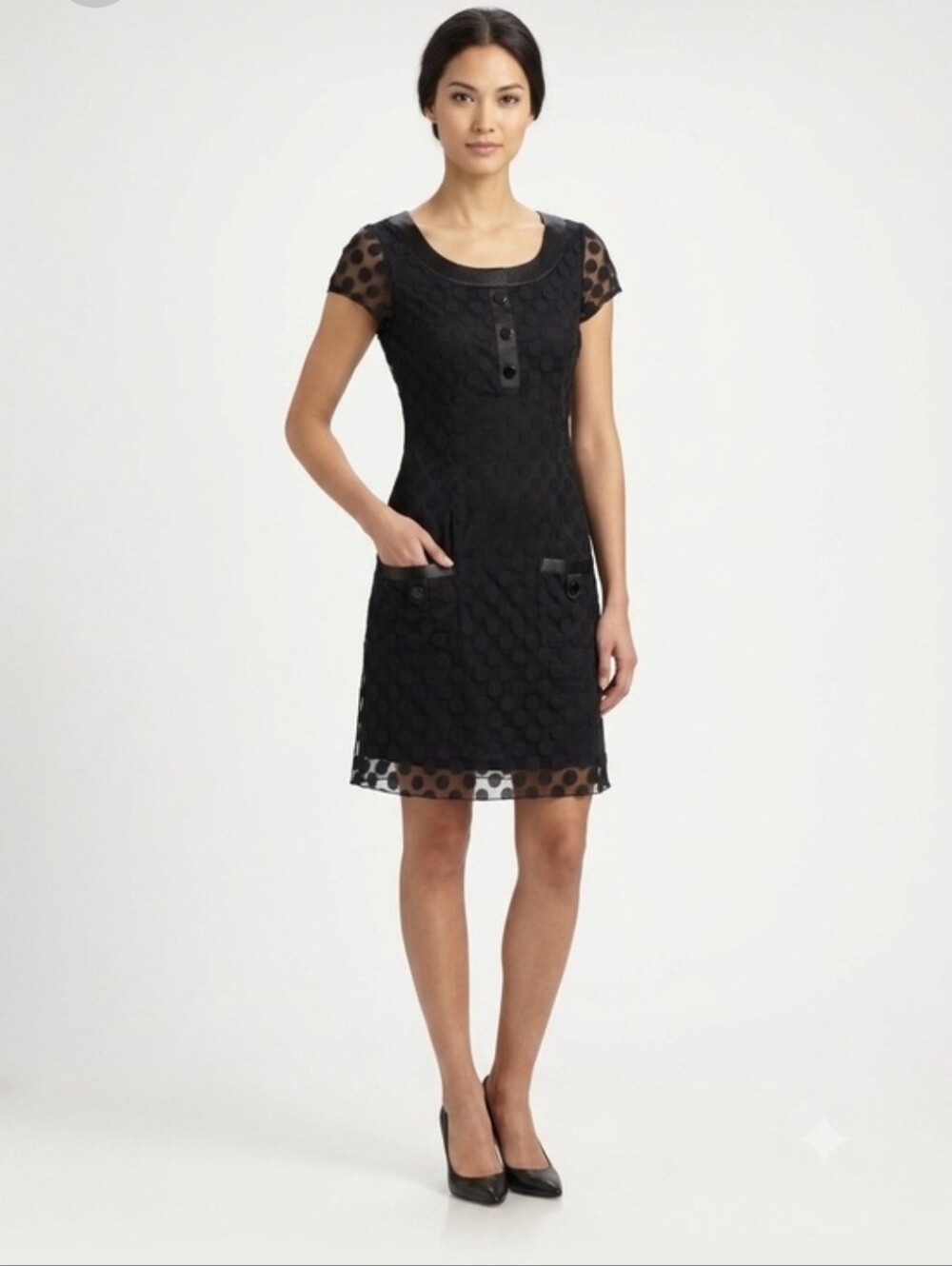 En Focus Studio Black Polka Dot Cap Sleeve Shift Dress – Women’s Size 8